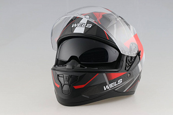 Шлем WELS M67, двойной визор, DOT (M62 B) (Чёрно-красный матовый, S)