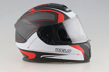 Шлем WELS M66, двойной визор, DOT (M62 A) (Чёрно-красный матовый, S)